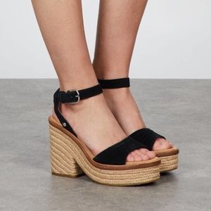 NIB $140 UGG Laynce Black Suede Wedges in size 7!